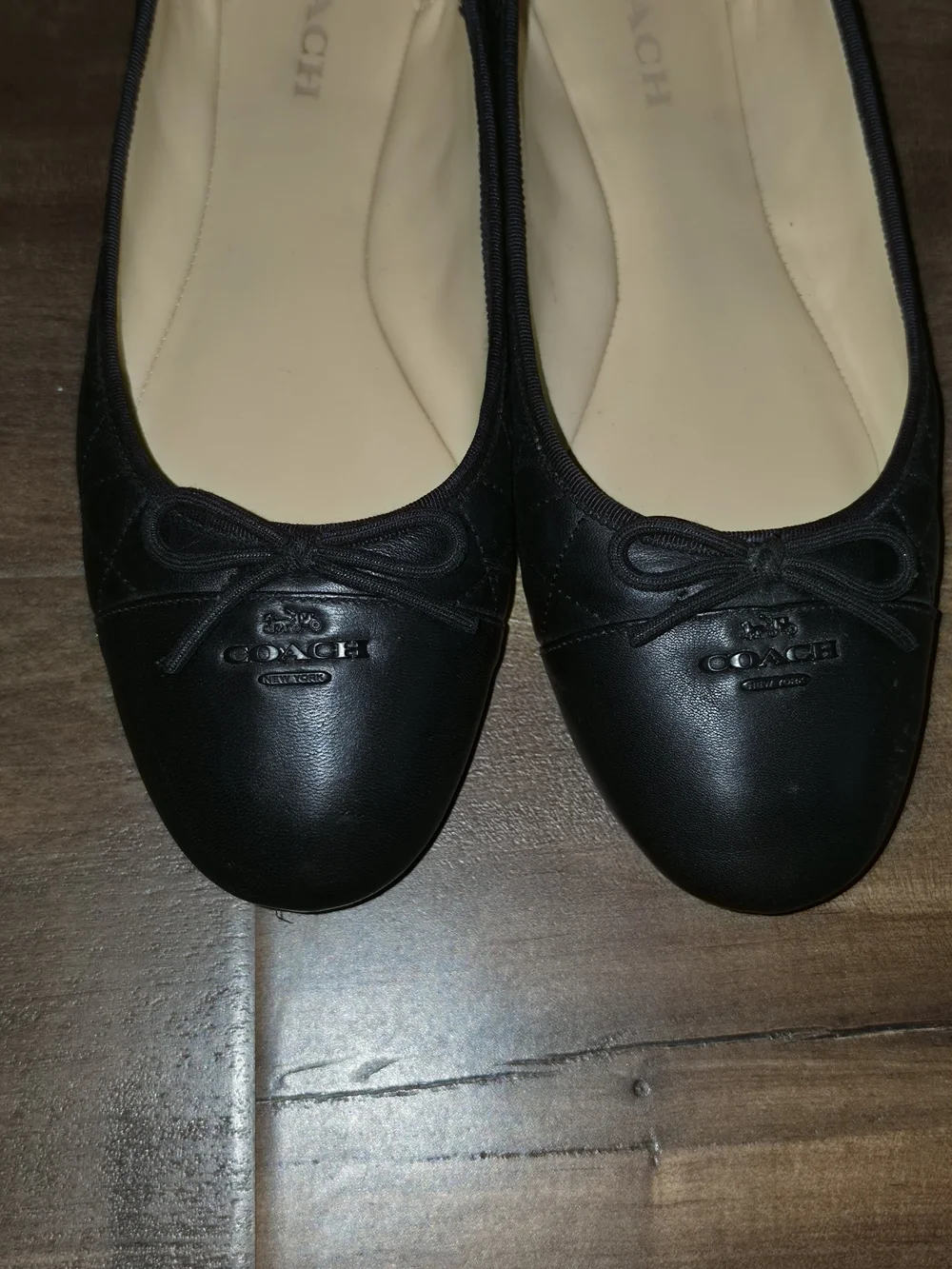 Coach Black Leather Ballet Flats with Bow Detail